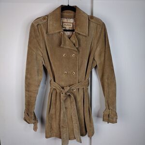 Vtg Wilsons Leather Suede Button Front Peacoat Women Size XL Brown Belted Pocket